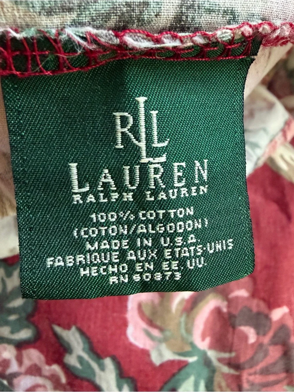 Ralph Lauren Marseilles 1 Queen Flat Sheet & 2 Standard Pillow Cases Red Floral